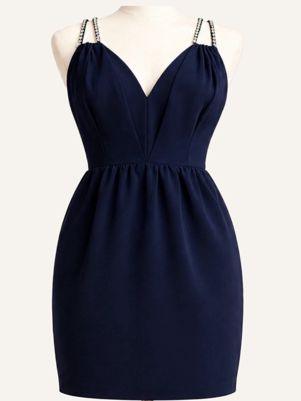 Halston Heritage Navy Beaded Strap Mini Dress Stretch Crepe 8 NWT MSRP $445